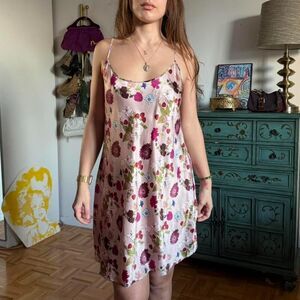 La Perla Real Silk Pink Floral Print Slip Dress